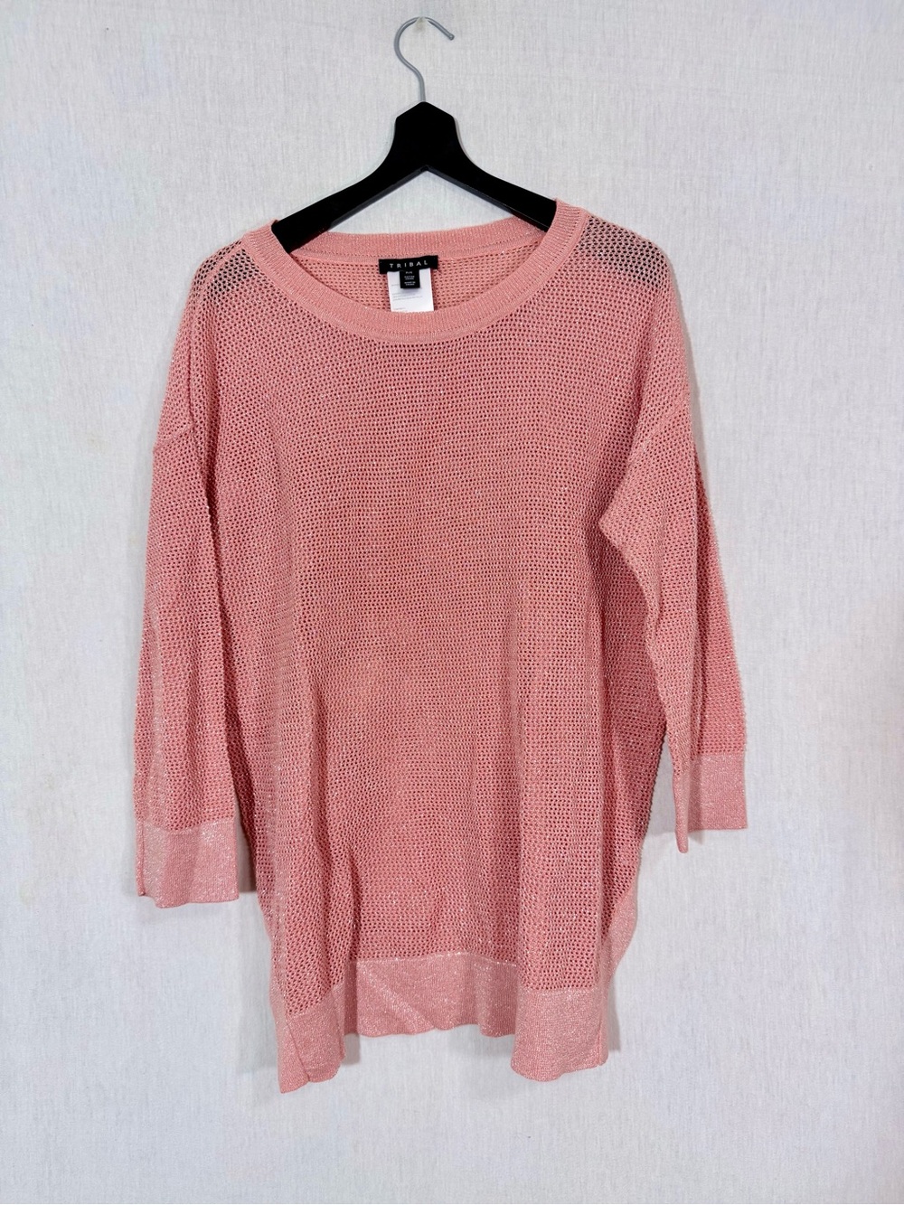 Tribal S Lightweight sparkly peach open Knit Sweater - Relaxed Crewneck